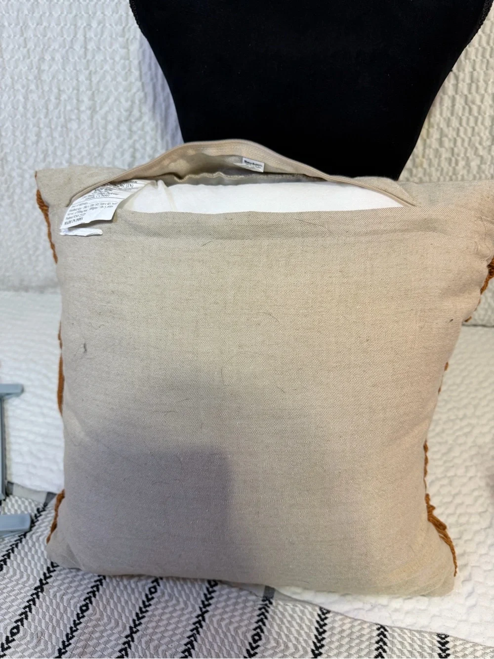 Cost Plus World Market Macramé Accent Pillow - Rust Orange on Cream